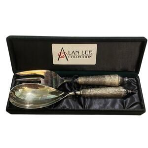 Vintage Alan Lee Collection Horn/Metal Salad Server Set NEW